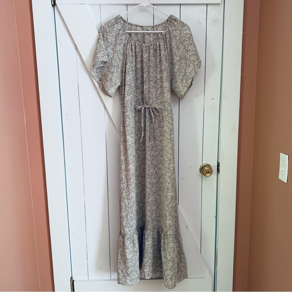 Boho Flowy Maxi Dress Tie Waist Flutter Sleeve Feminine Cottagecore Botanical